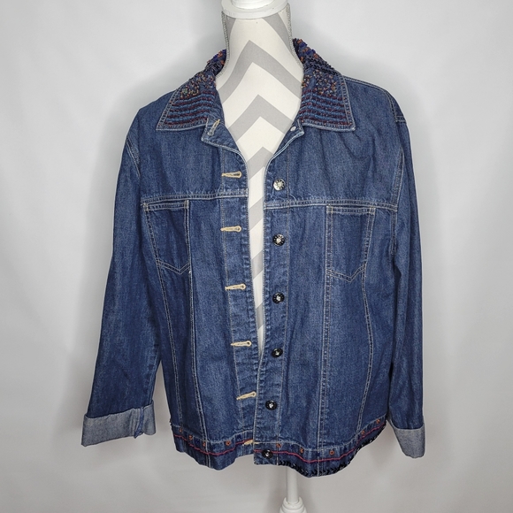 Westbound Denim Jacket with Beading Some Beads coming off Cotton Size Large - Picture 1 of 16